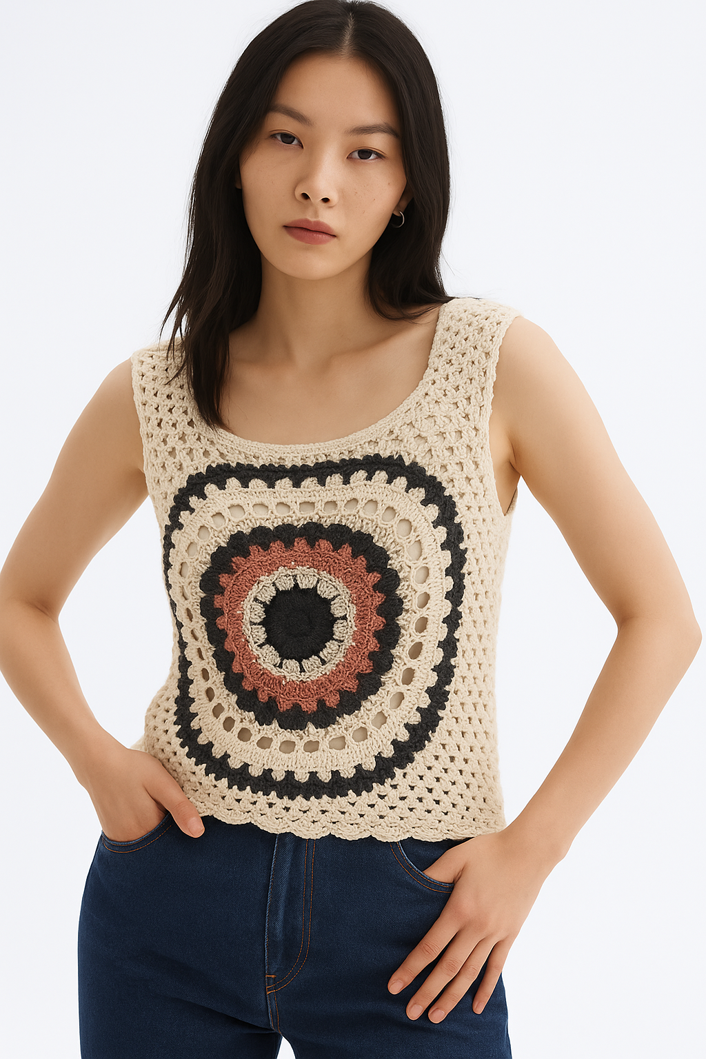 Boho Bullseye Sleeveless Crochet Tank