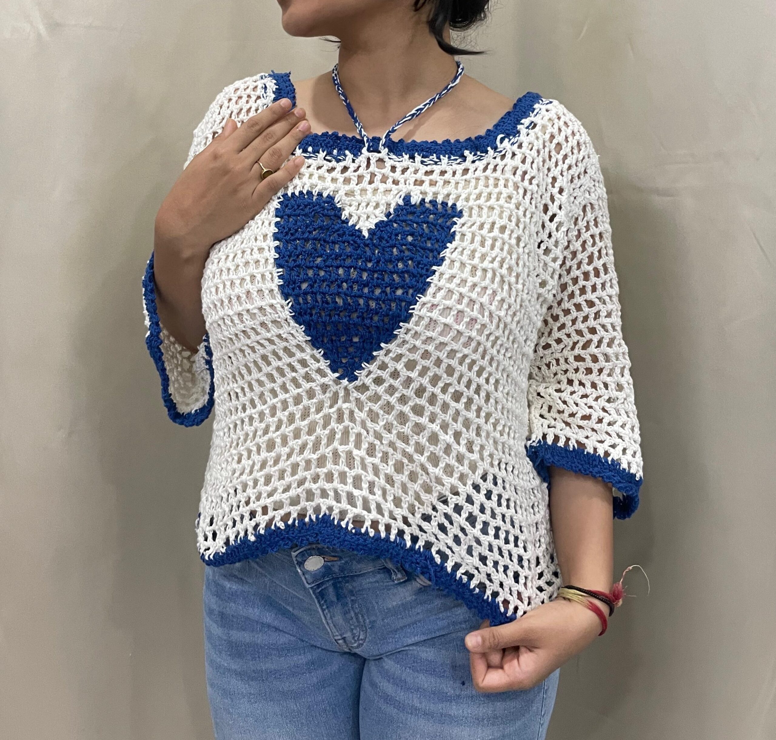 Blue Heart Handmade Crochet Top