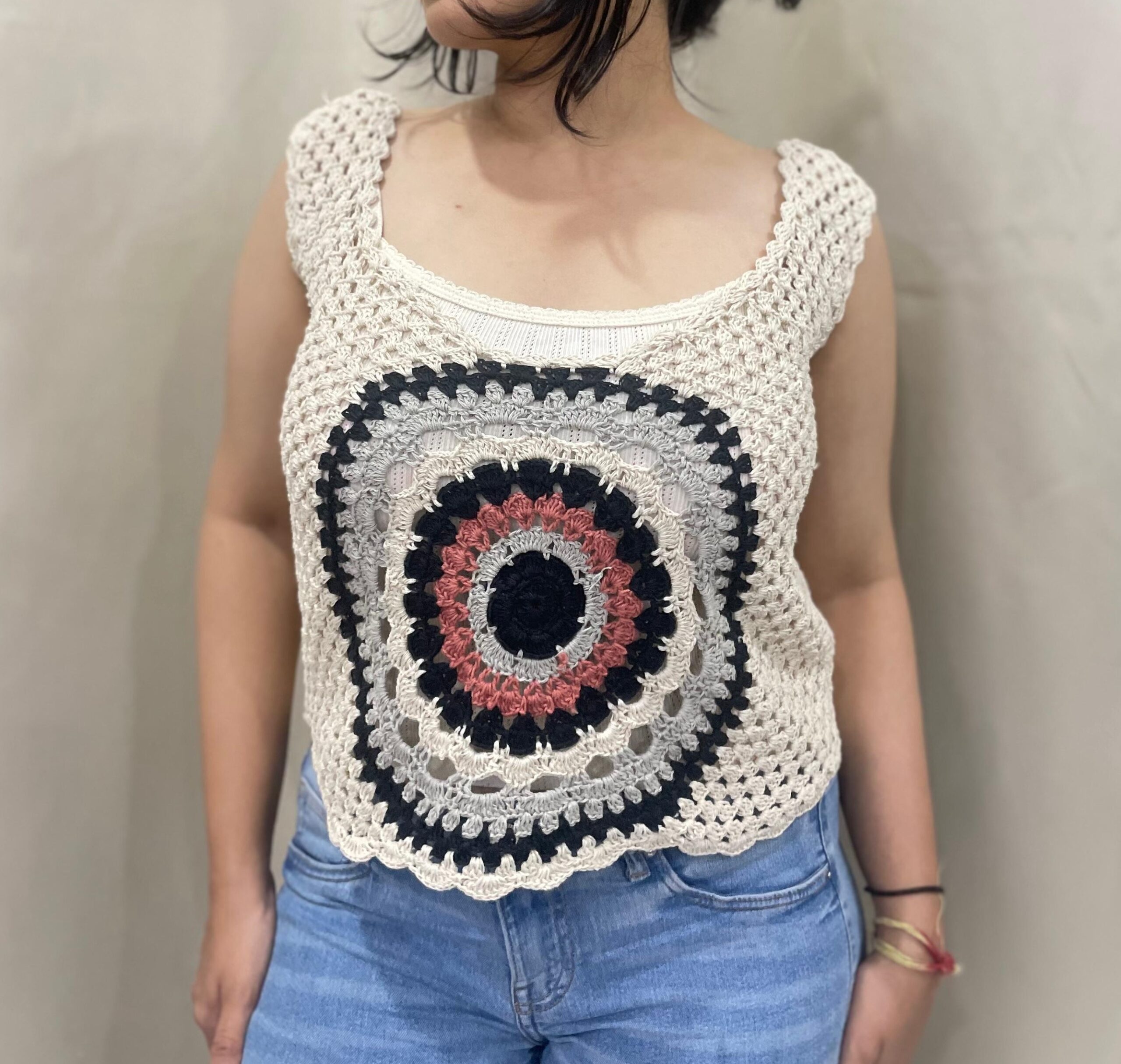 Boho Bullseye Sleeveless Crochet Tank