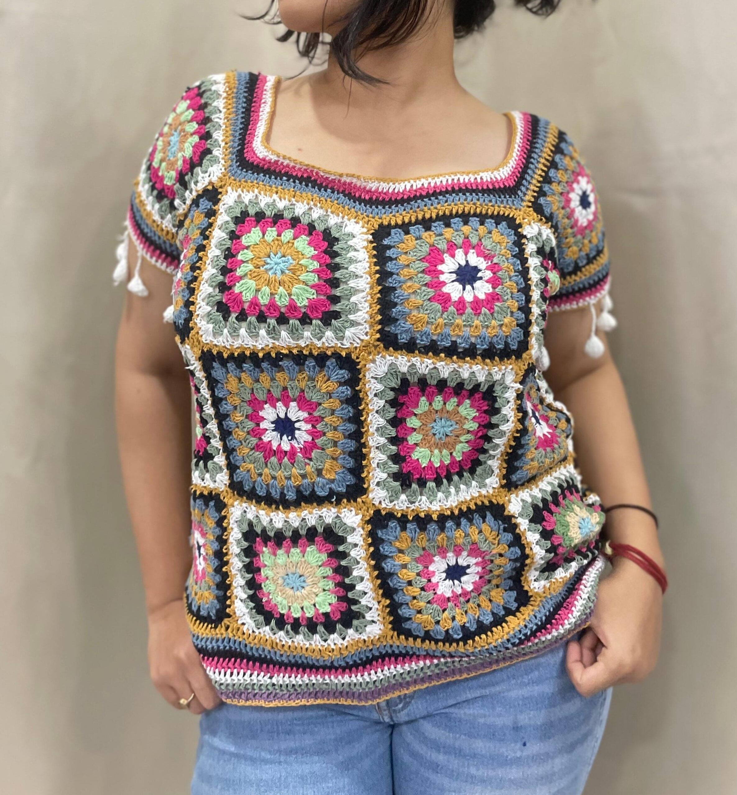 Retro Vibes Multi-Color Square Crochet Top