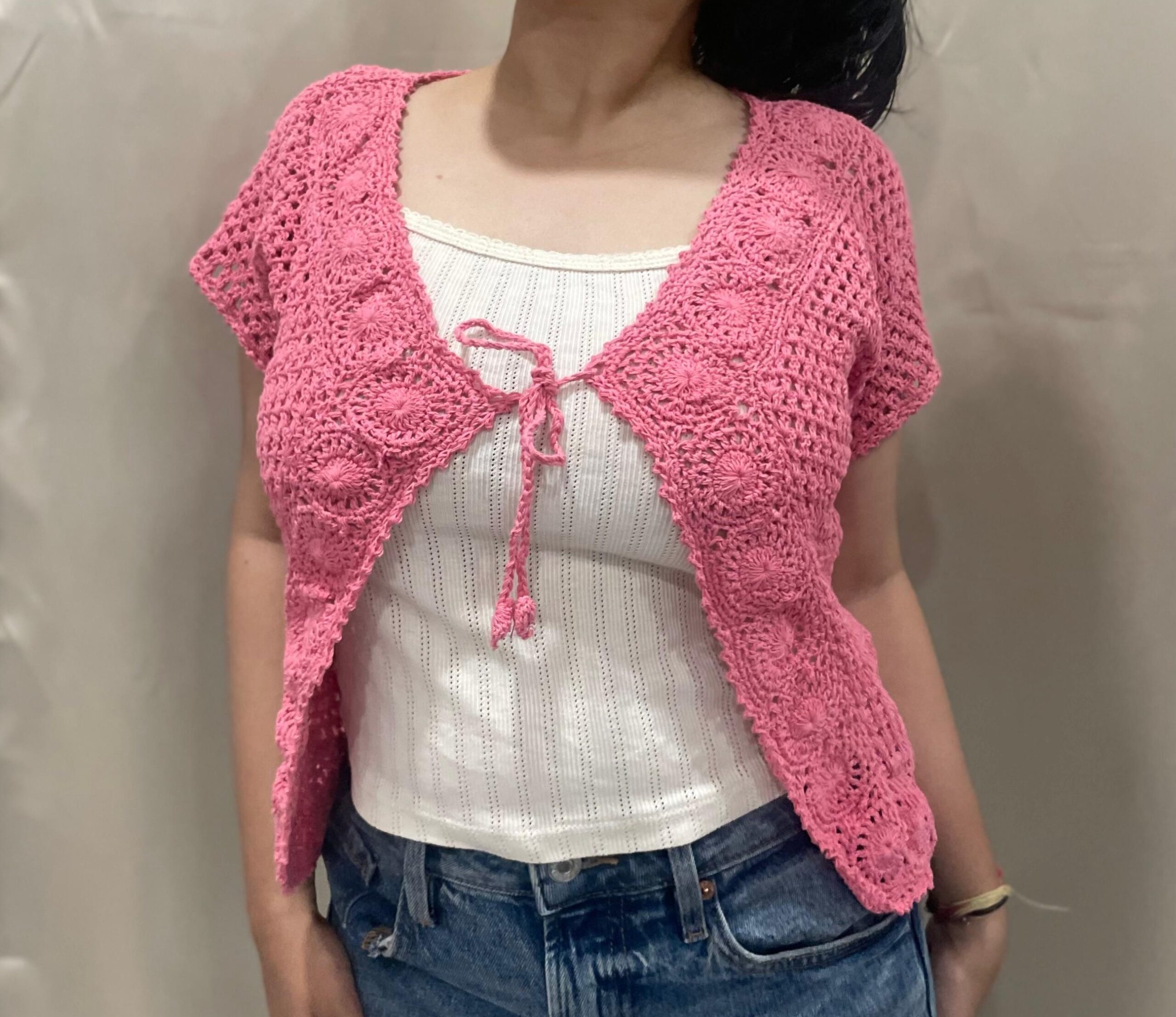 Rosy Bloom Crochet Shrug