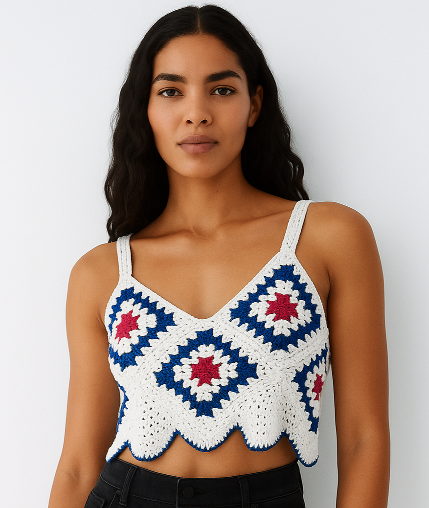 Nautical Charm Crochet Crop Top