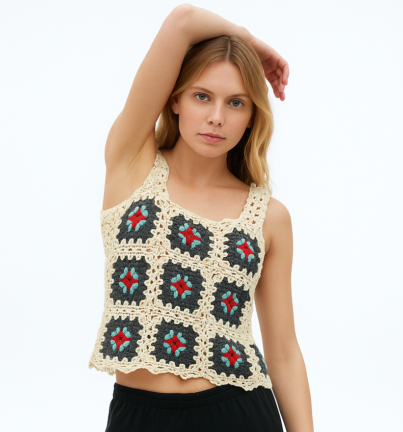 Multicolor Granny Square Crochet Tank Top
